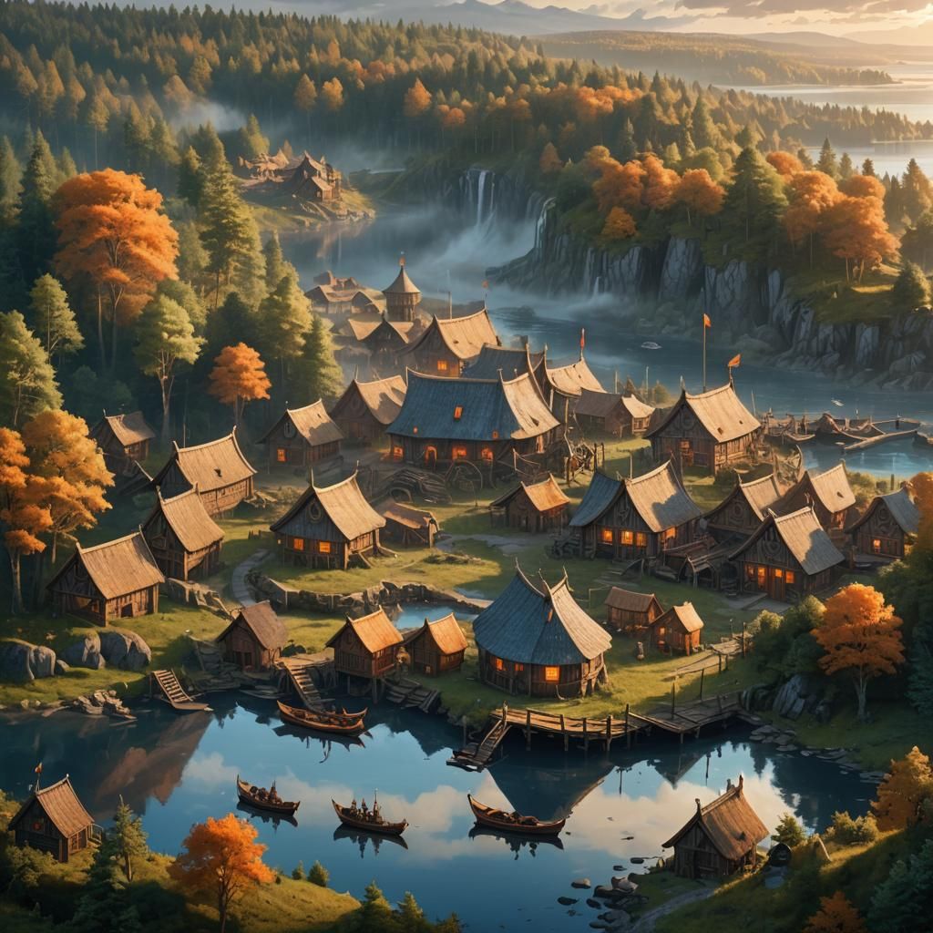 Viking Village at Great Lake: Fantasy Concept Art