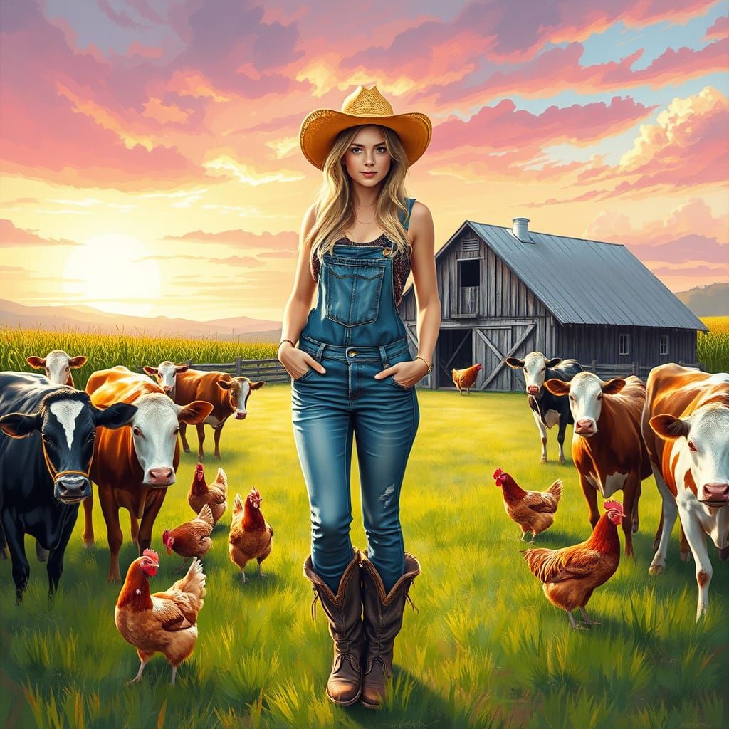 Vibrant Cowgirl in a Graffiti-Inspired Barn Yard Scene