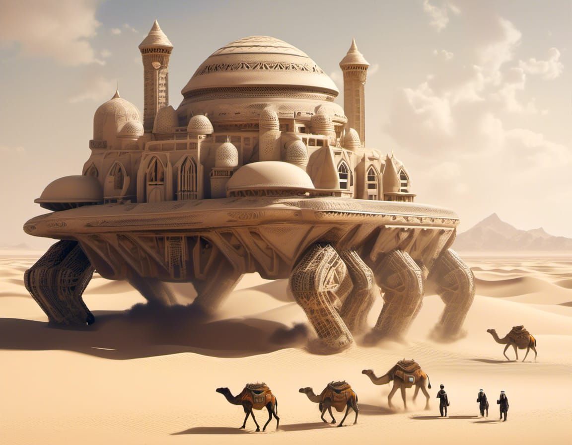 Colossal Sand Rover in a Sci-Fi Desert