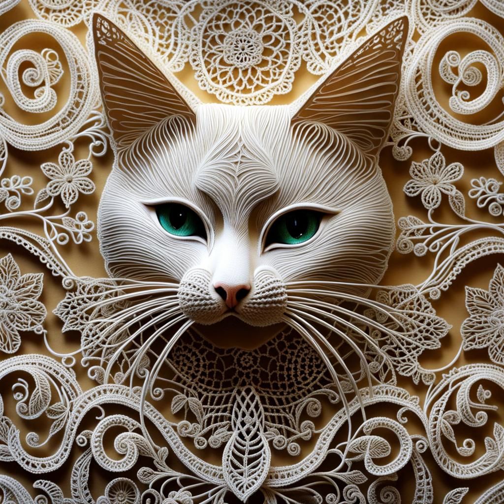 Detailed Venetian Lace Cat Artwork