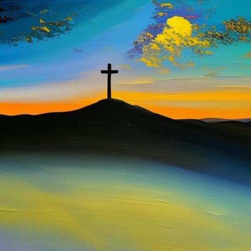 Neo-Impressionist Holy Cross at Dusk, Expressionist Oil Pain...