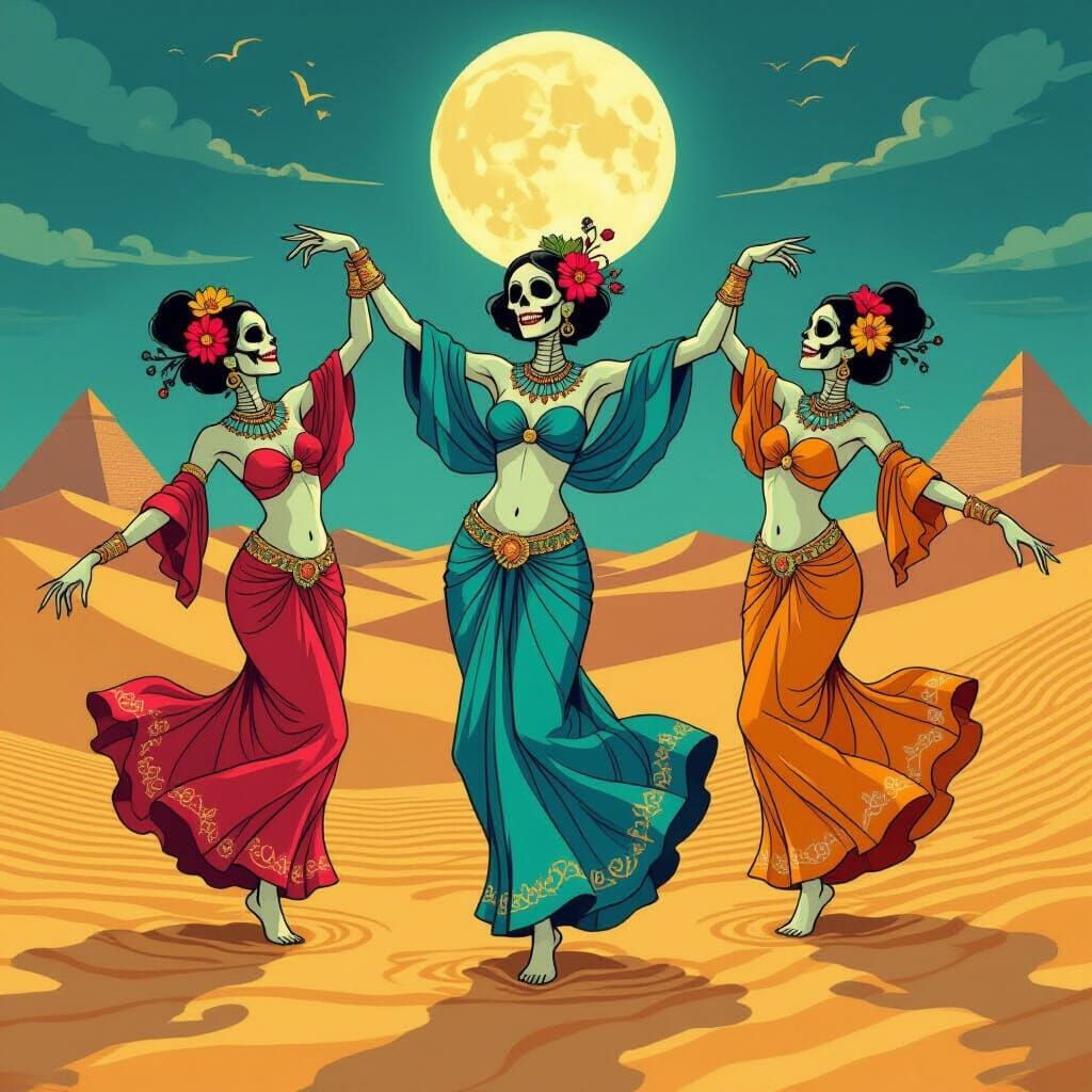 Undead Dancers in Egypt, Macabre Art Nouveau Style