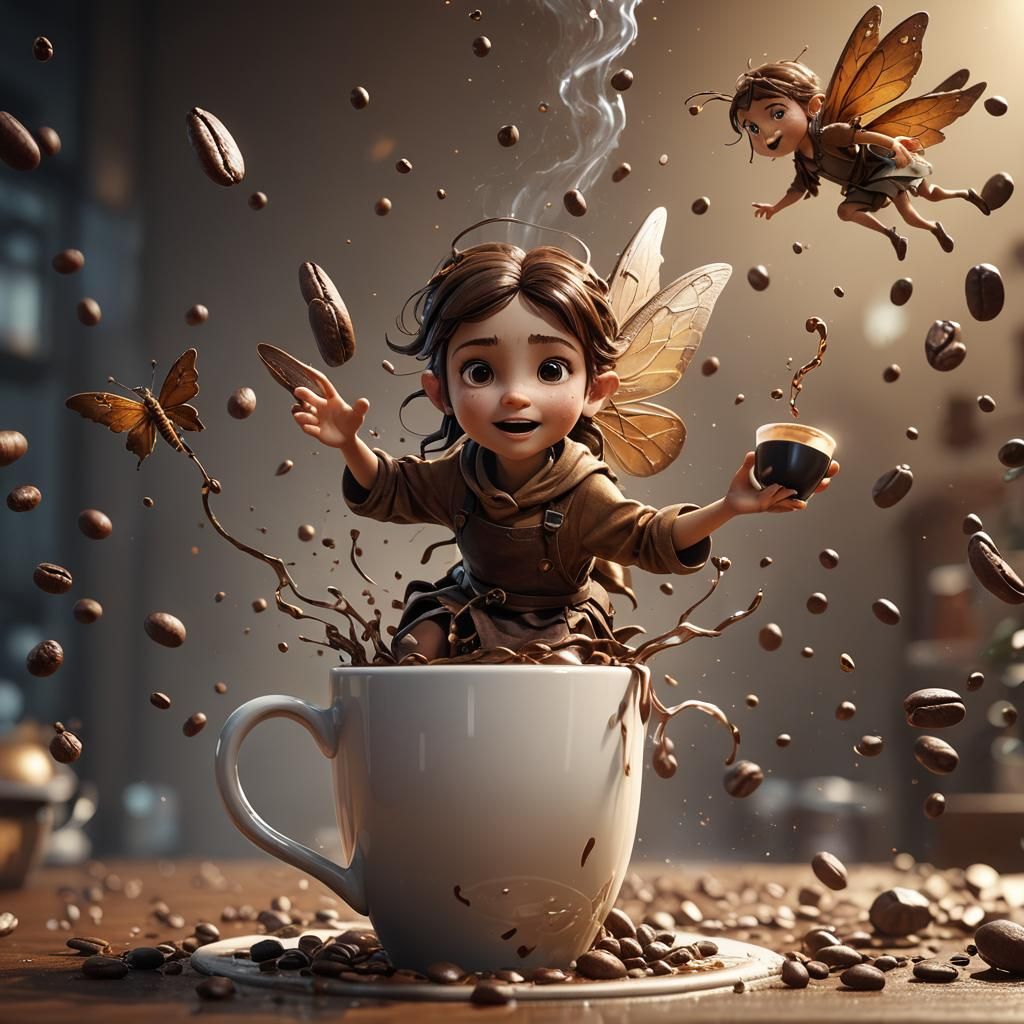 Fairy Emerges from Coffee Cup: 3D Game Art