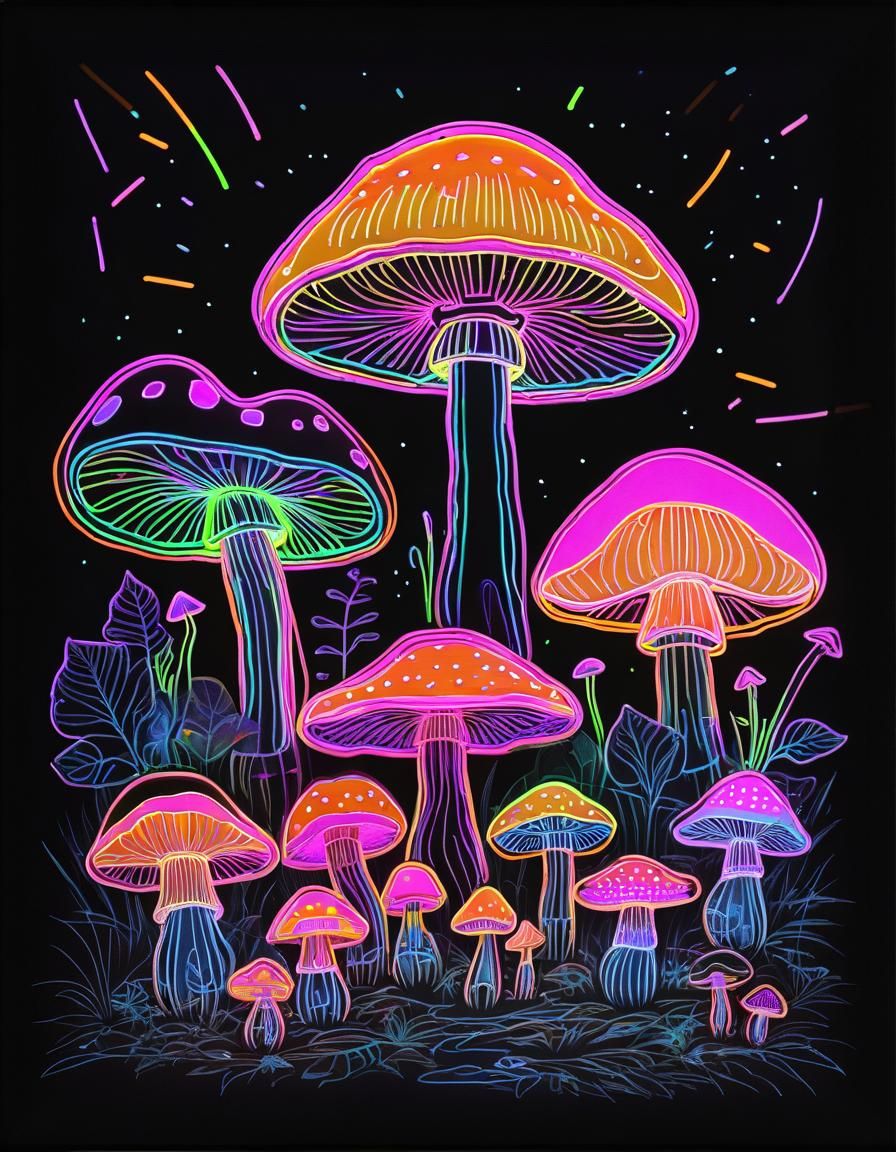 Glowing Neon Toadstools at Night