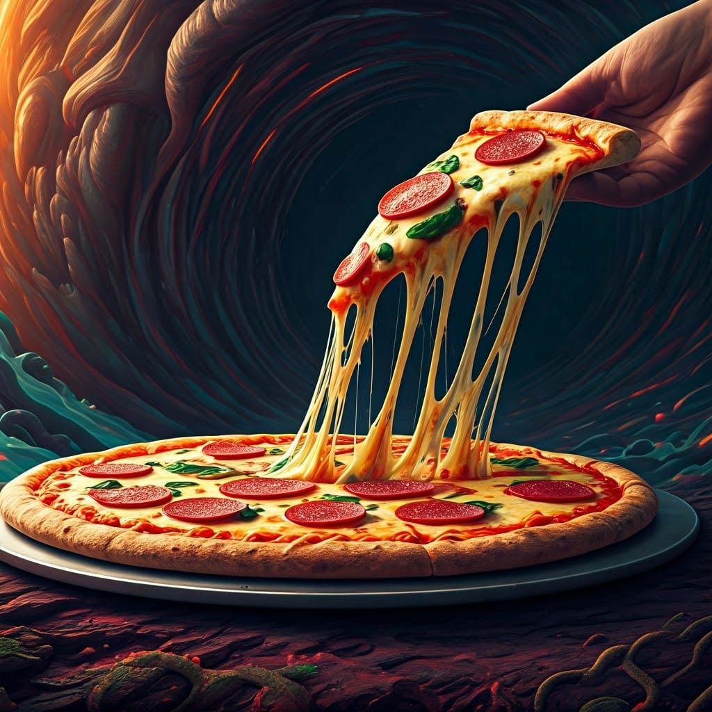 Gourmet Pizza Platter on a Whimsical, Detailed Background