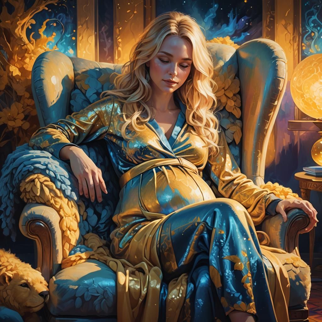 Pregnant Woman in Armchair: Fantasy Concept Art