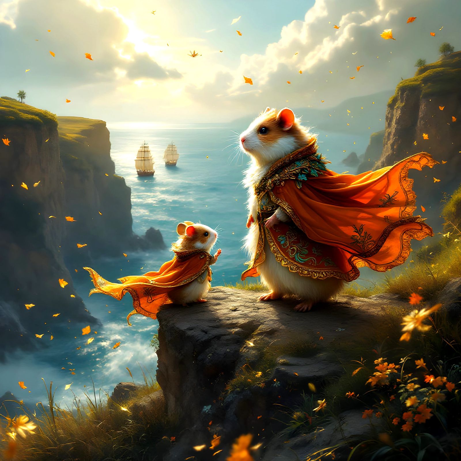 Guinea Pig Fairies in Autumn Landscape