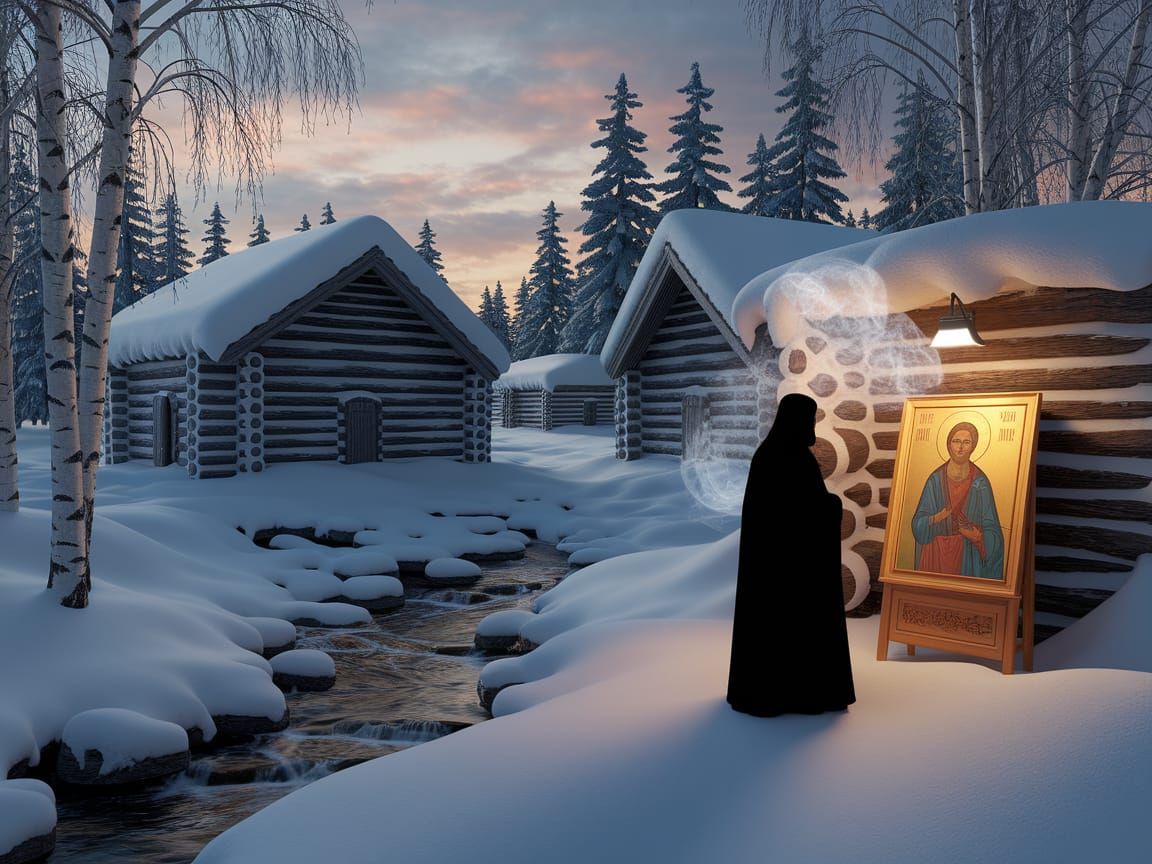 Ancient Russian Hermitage in Winter Solitude