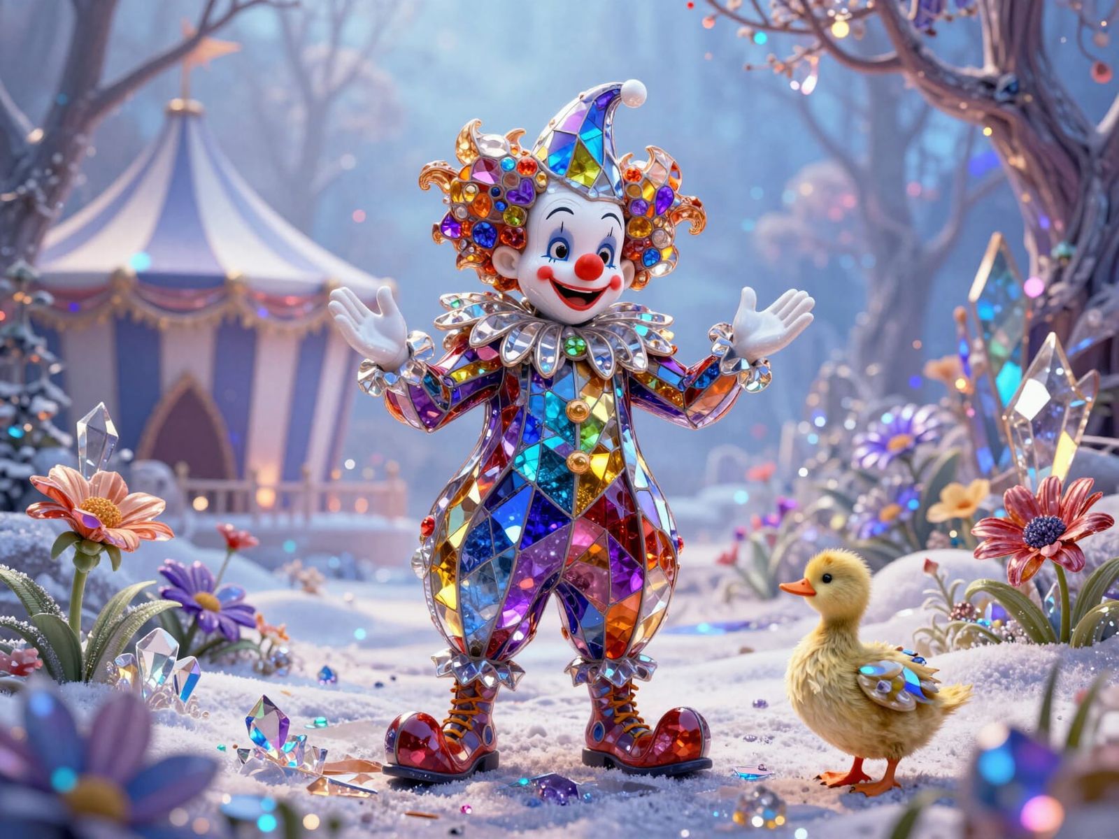 Christmas Clown Augustus Circus in Amethyst Crystal Landscap...