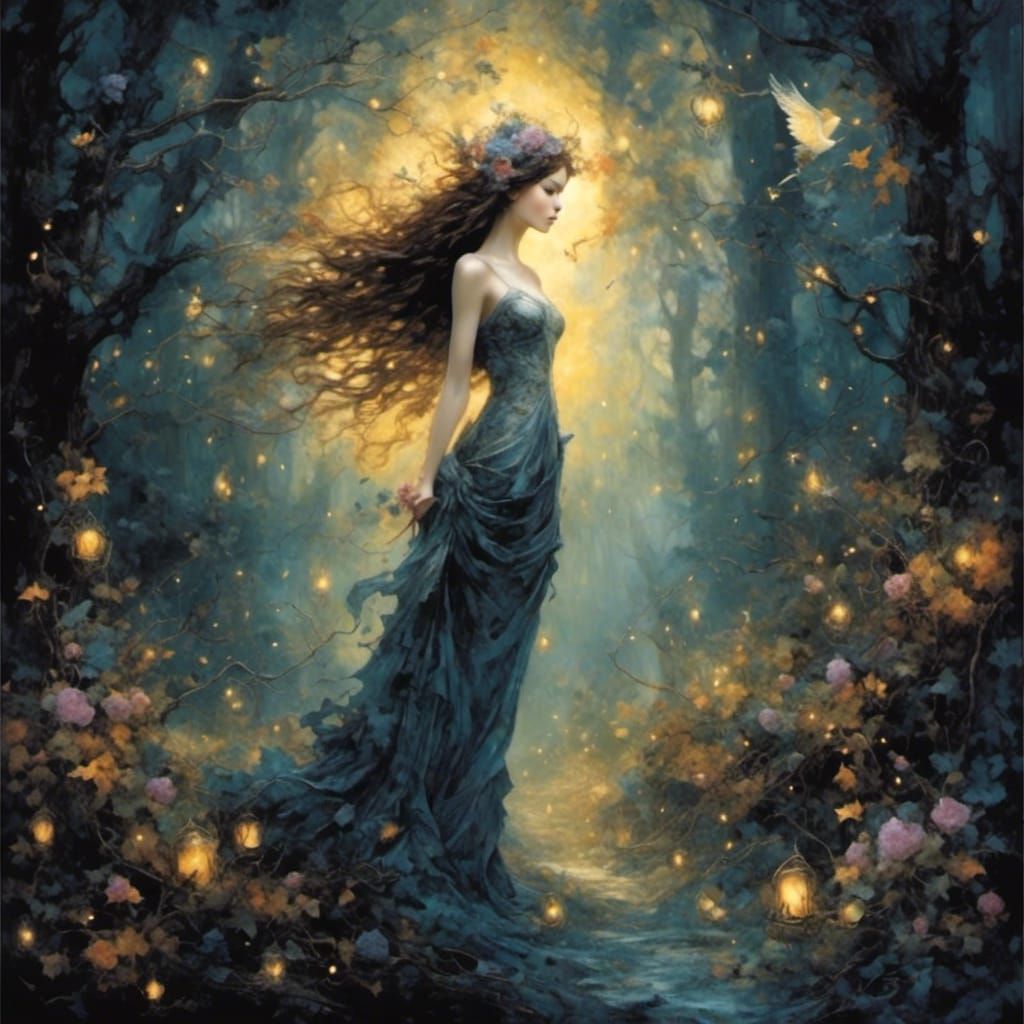 Stylized Light Overcoming Darkness in Mixed Media