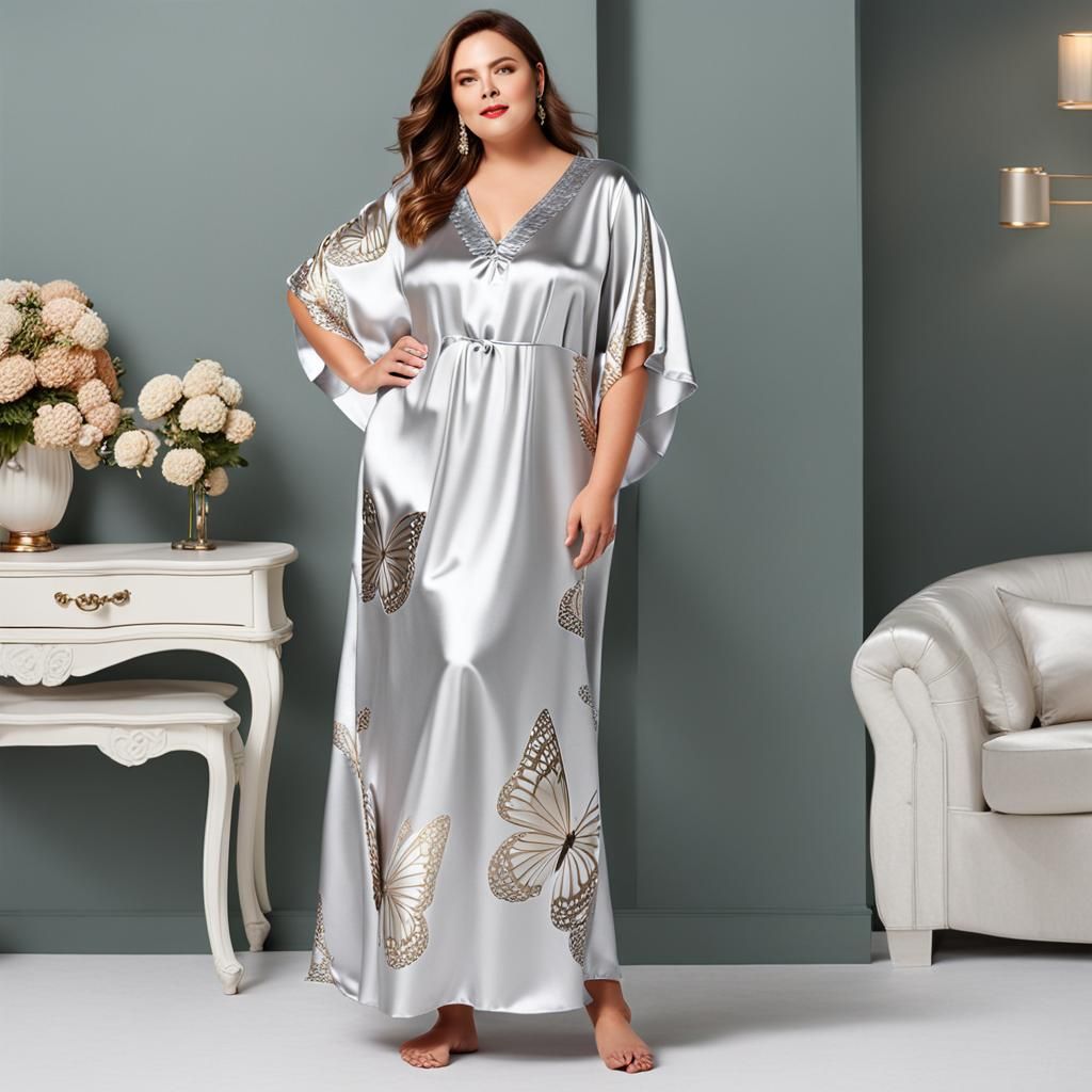 Elegant Gold and Silver Satin Plus Size Nightdress