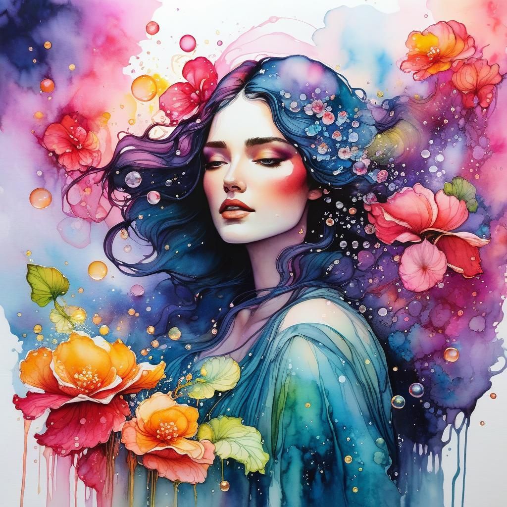 Begonias in Alcohol Ink and Watercolor Style