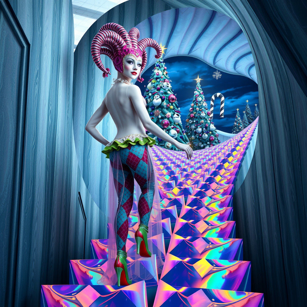 Harlequin Ascends to Grotesque Christmas Scene