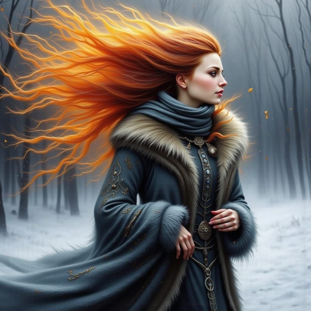 Winter Fire Hair in a Snowscape