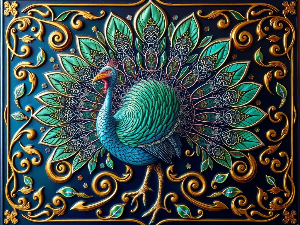 Ethereal Turkey in Dayak Shield-Inspired Art