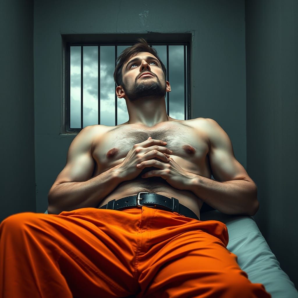 Prisoner Gazes at Freedom: Hyperrealistic Cinematic Art
