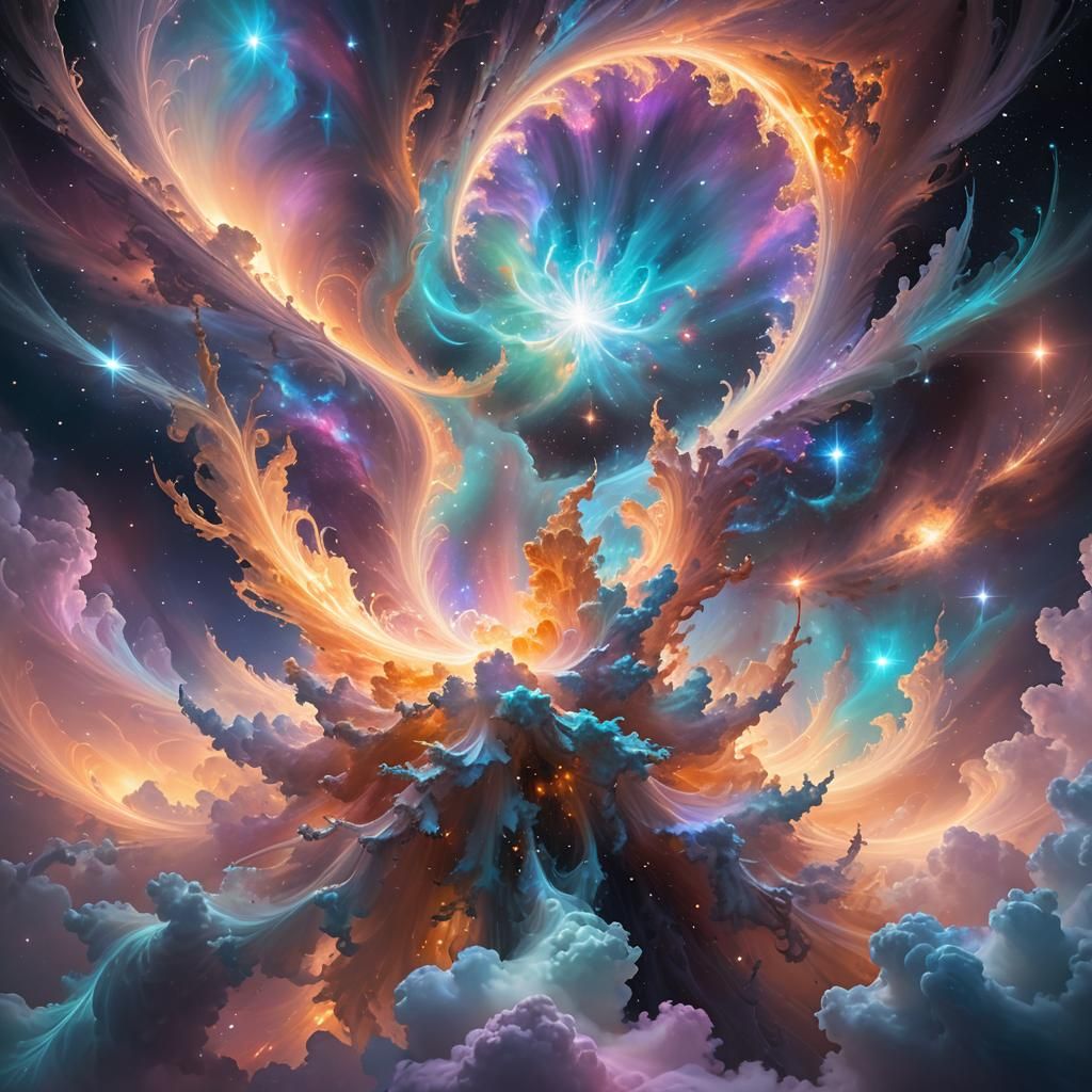 Ethereal Entity Floating in Fractal Starry Universe