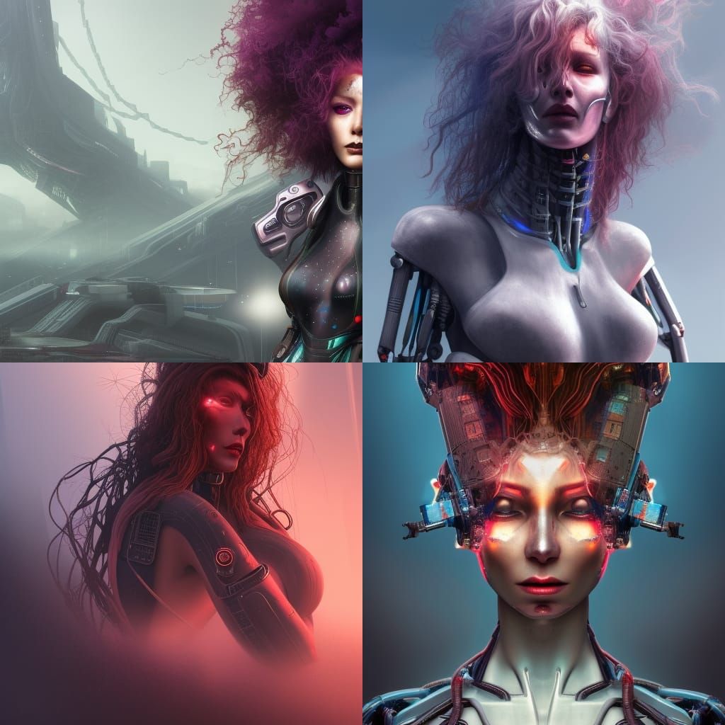 Cyborg Woman in Post-War Cyberpunk Landscape