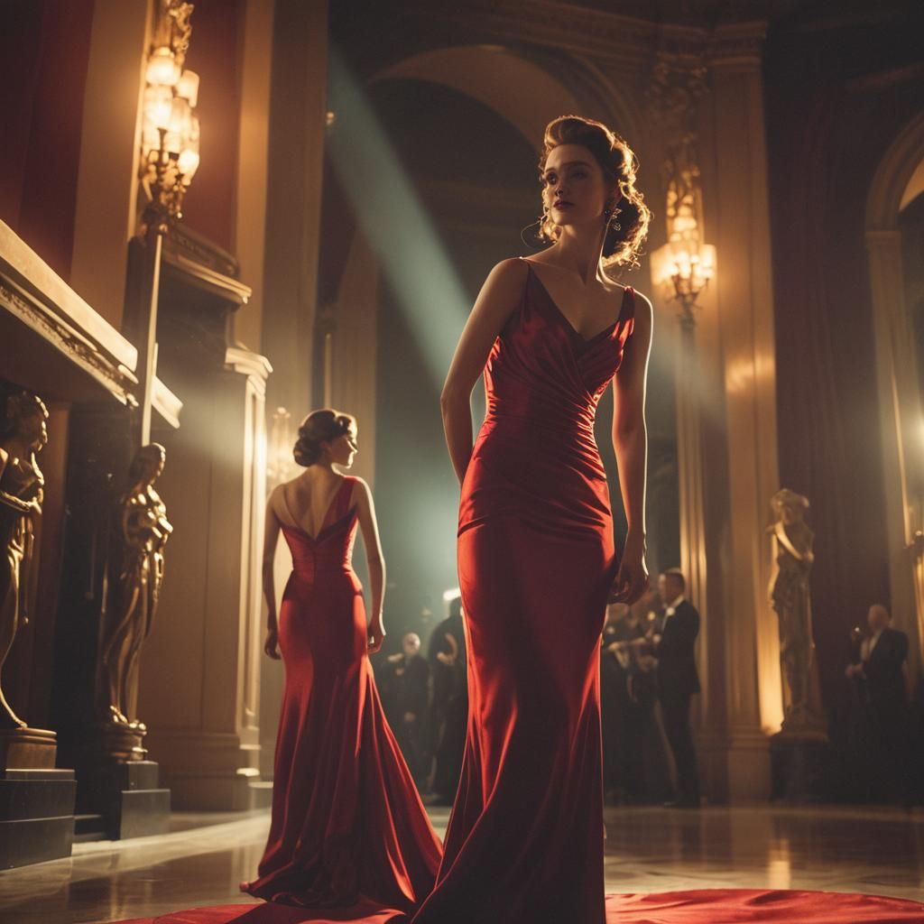 Elegant Woman in Red Gown: Hollywood Glamour