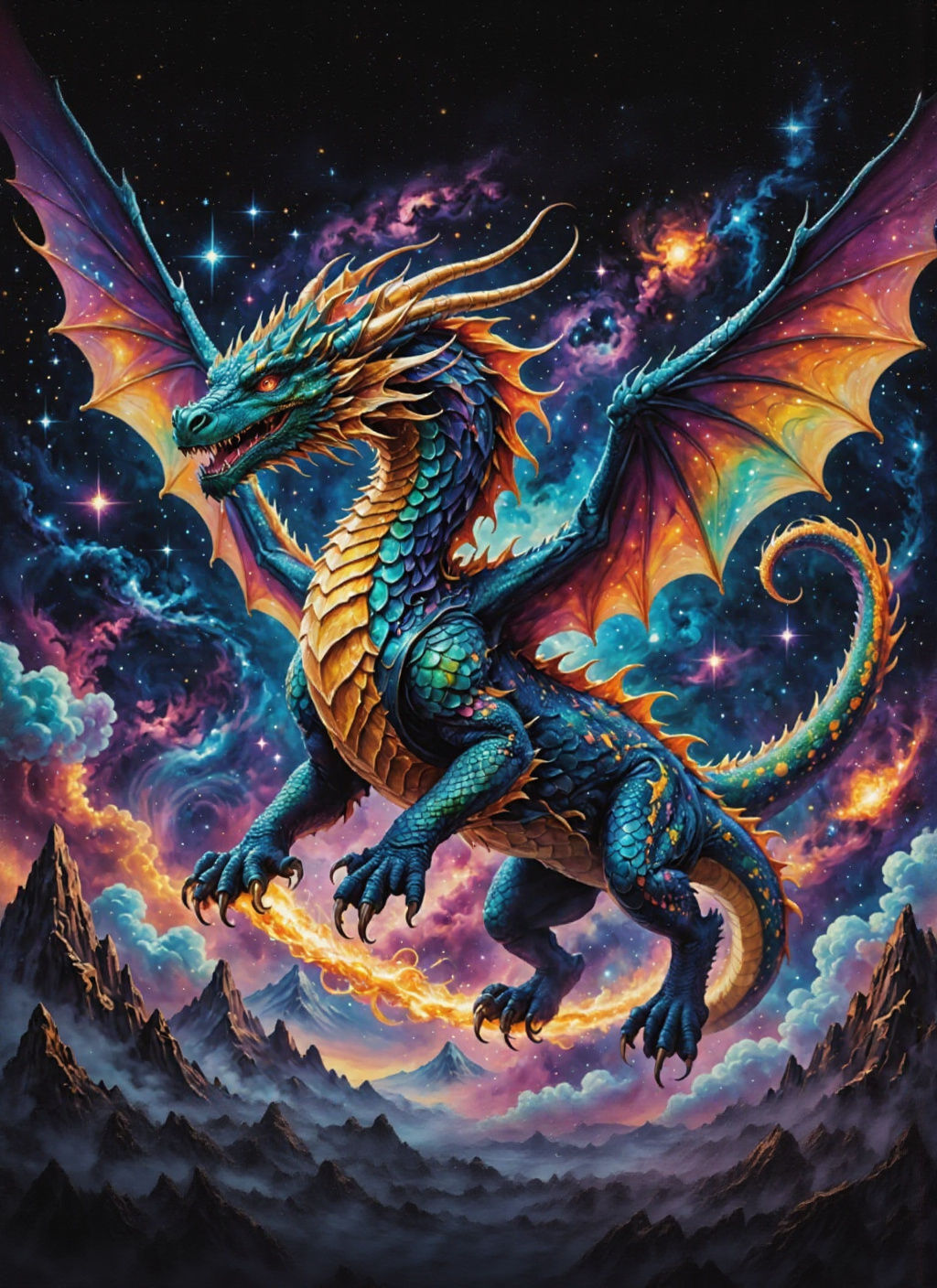 Celestial Dragon soars through Nebula-filled Sky in Vibrant ...
