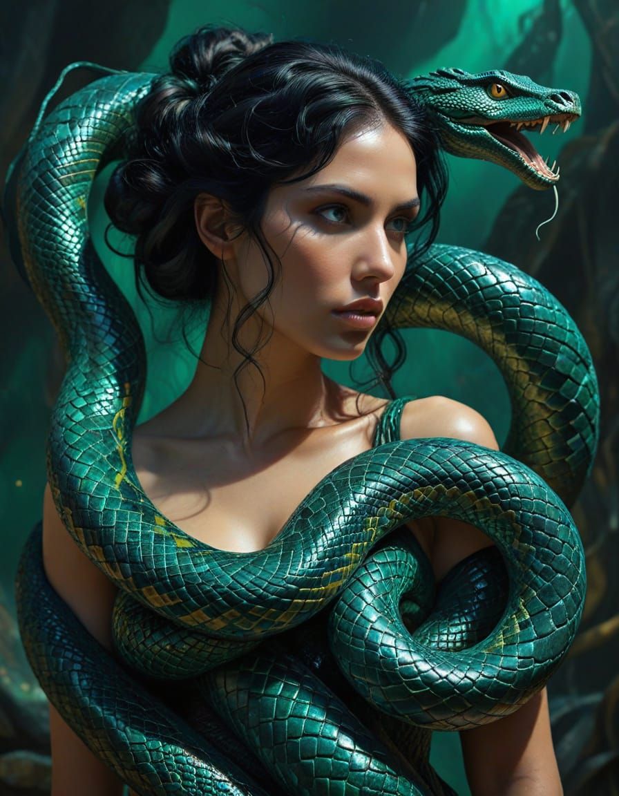 Surreal Serpent Embrace Oil Painting