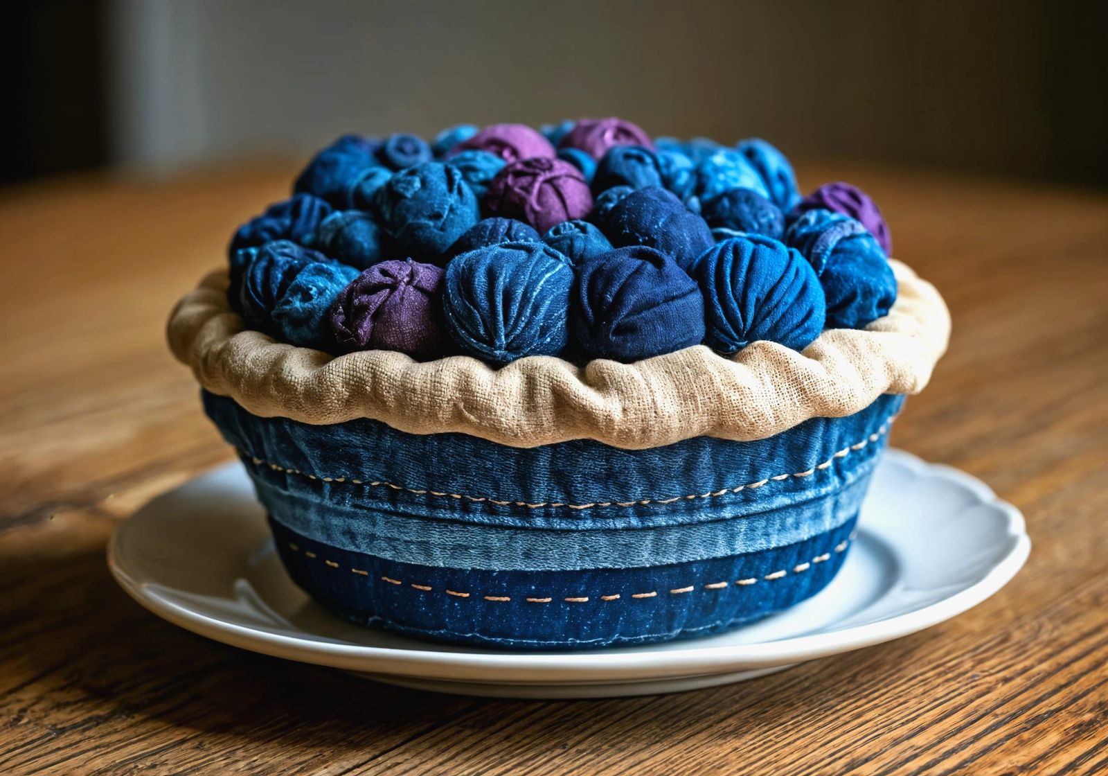 Blueberry Pie as Japanese Boro Textile Sculpture