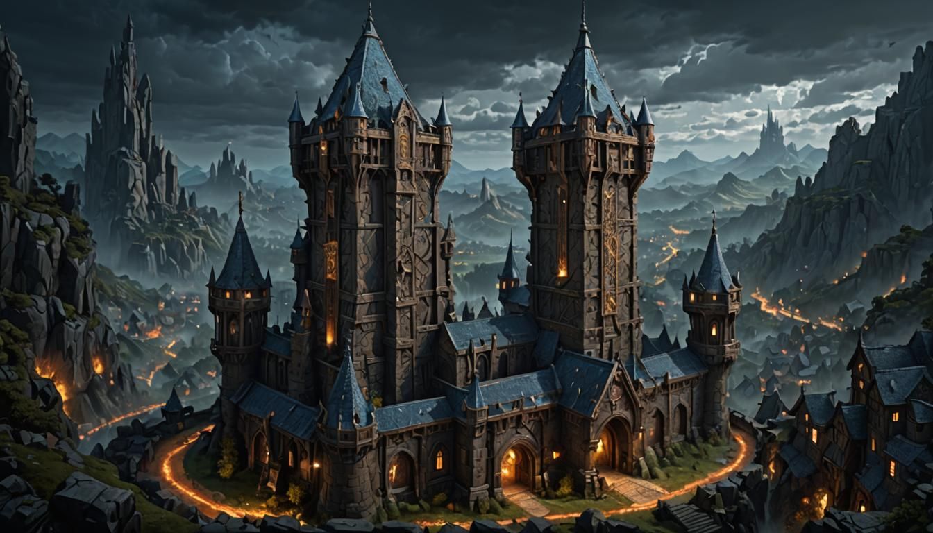 Enchanted Tower Shield with Runes in Dark Fantasy Style