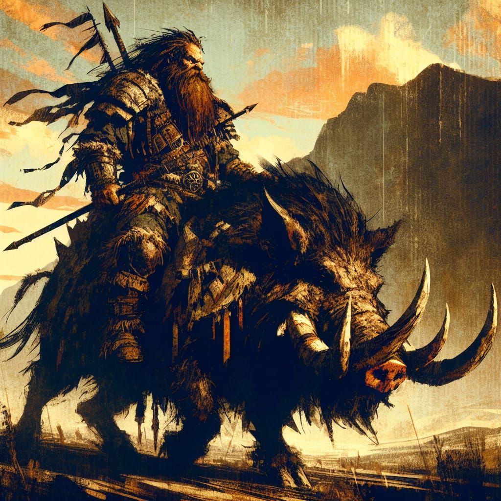 Mighty Dwarf Warrior on Battle Hog
