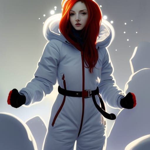 Red Haired Woman in Snowsuit: Hyperdetailed Portrait