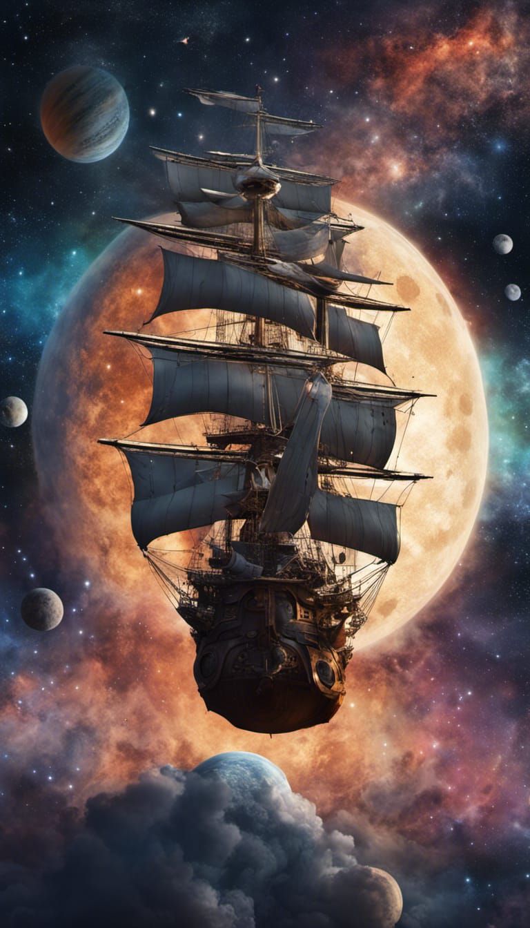 Cosmic Pirate Ship Sailing Through the Stars