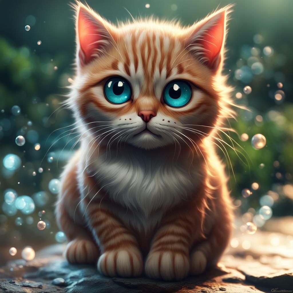 Adorable Round Cat with Big Eyes: Fantasycore Art
