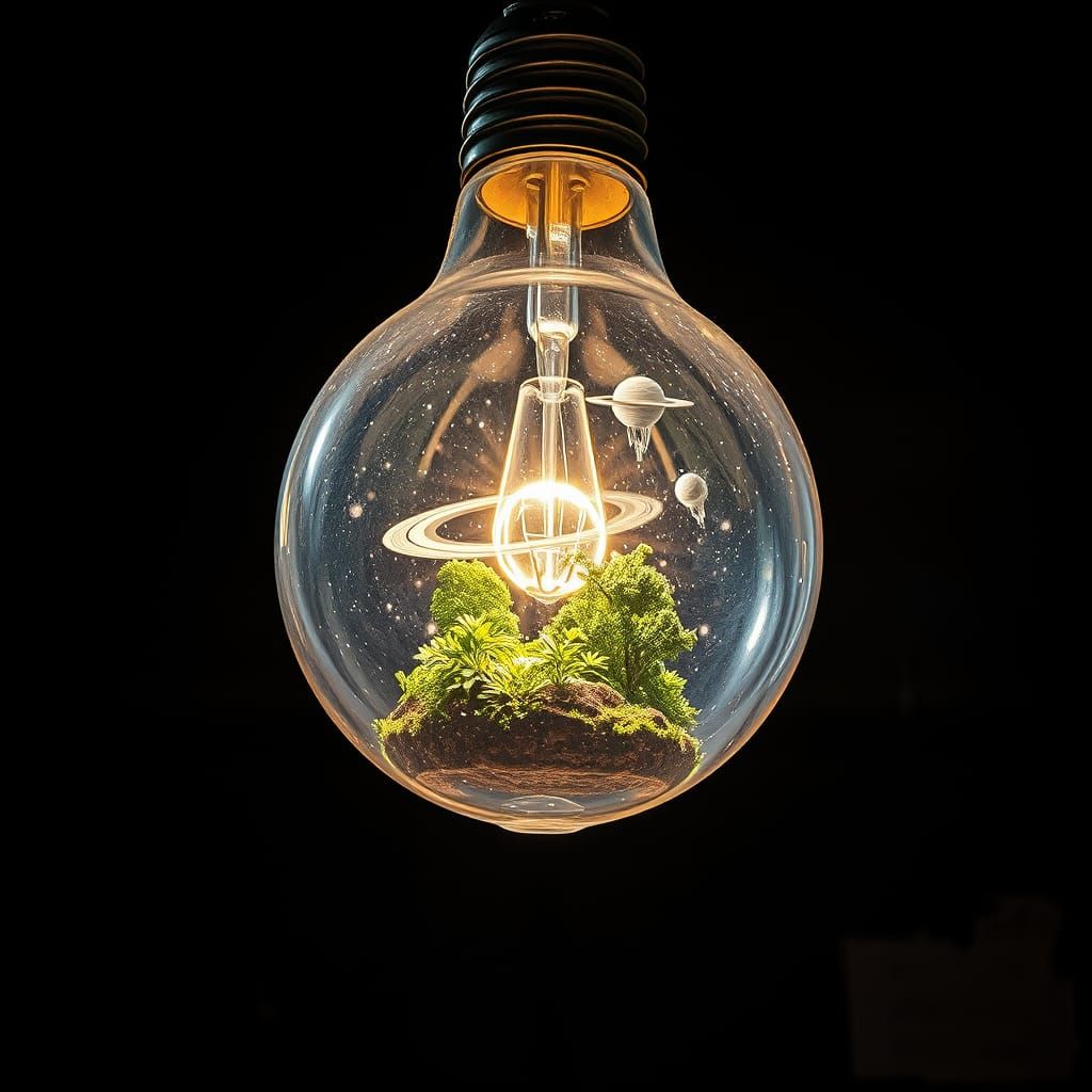 Miniature Universe Inside Vintage Light Bulb