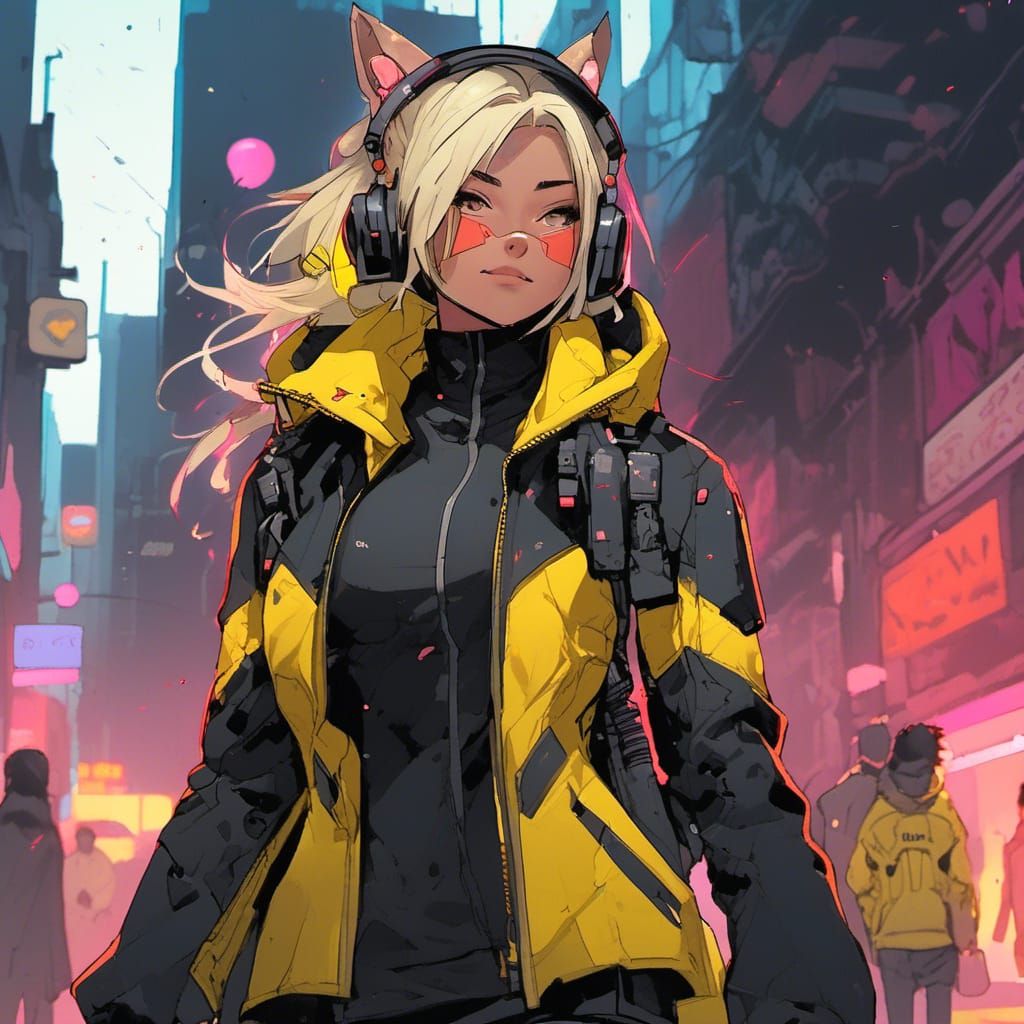 Victorian Punk in Cyberpunk City, Cel-Shading Portrait