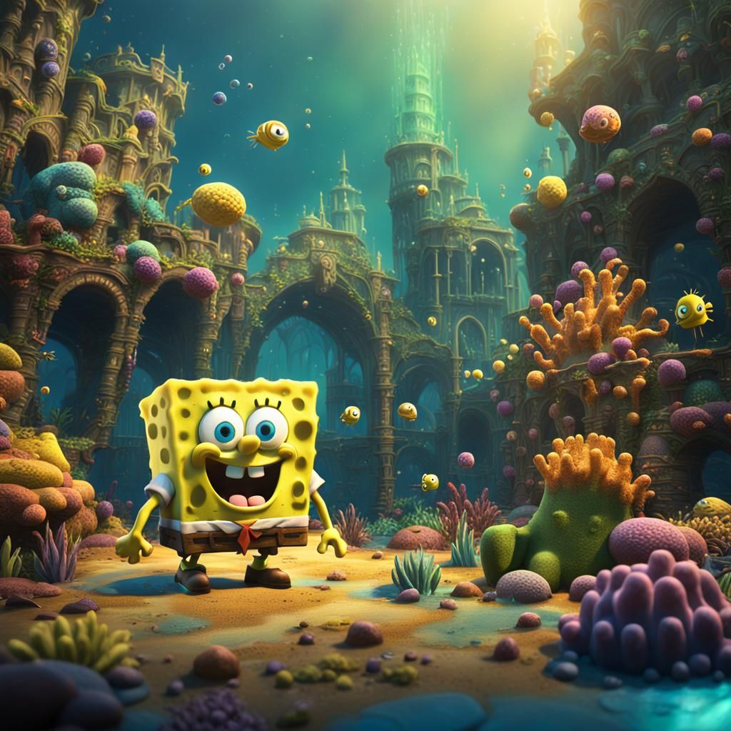 Detailed Matte Painting of Spongebob Squarepants