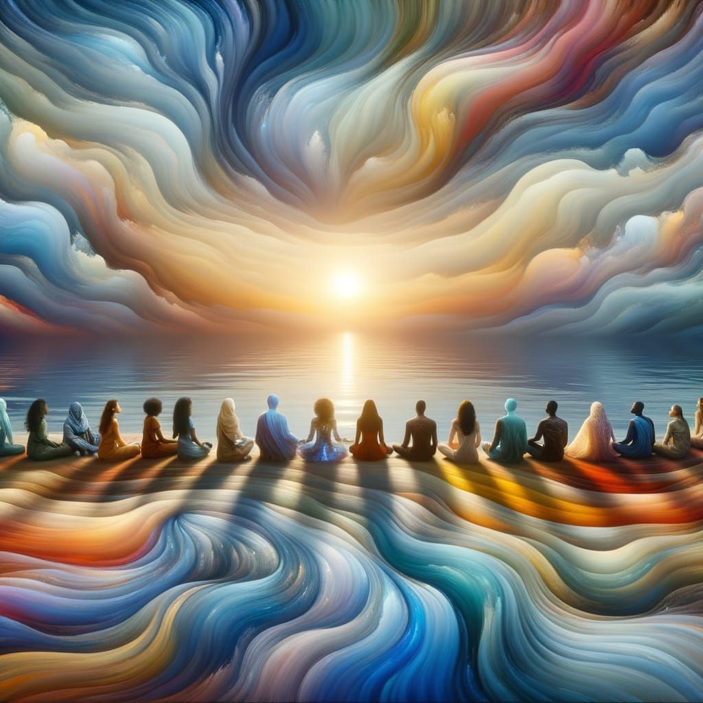 Emotional Harmony: Diverse People Find Peace by Calm Water