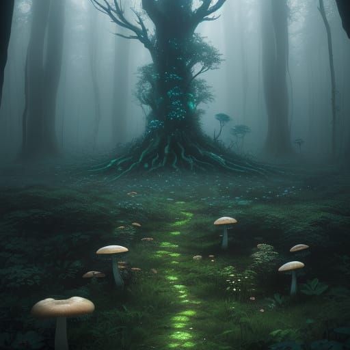 Surreal Forest Ecosystem in Vibrant, Ethereal Colors