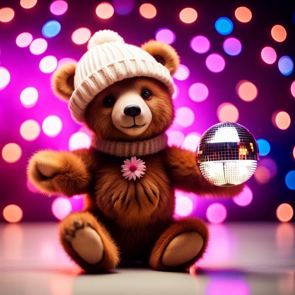 Cute Bear Dancing Under a Disco Ball