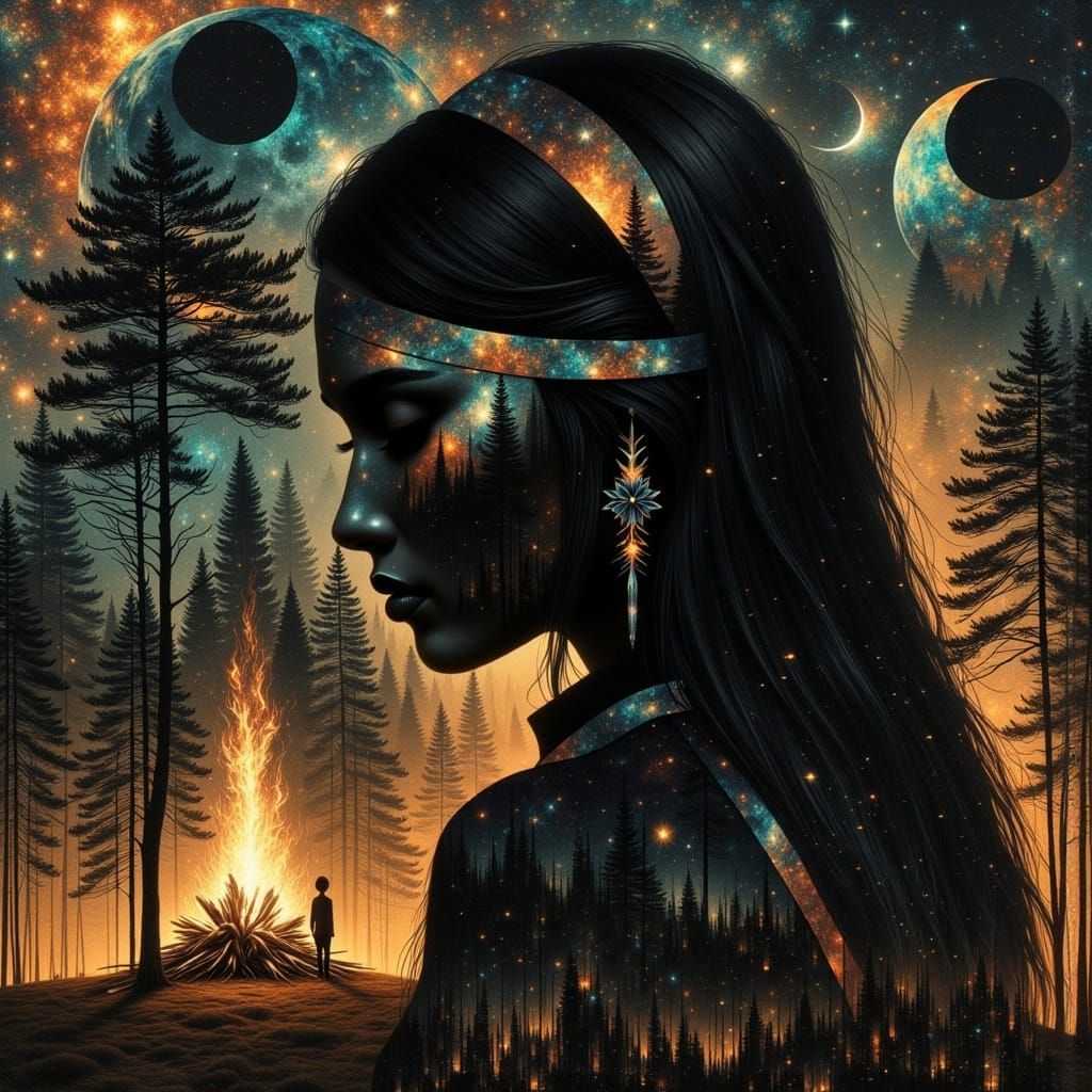 Surreal Nighttime Dance of a Majestic Ojibwe Woman