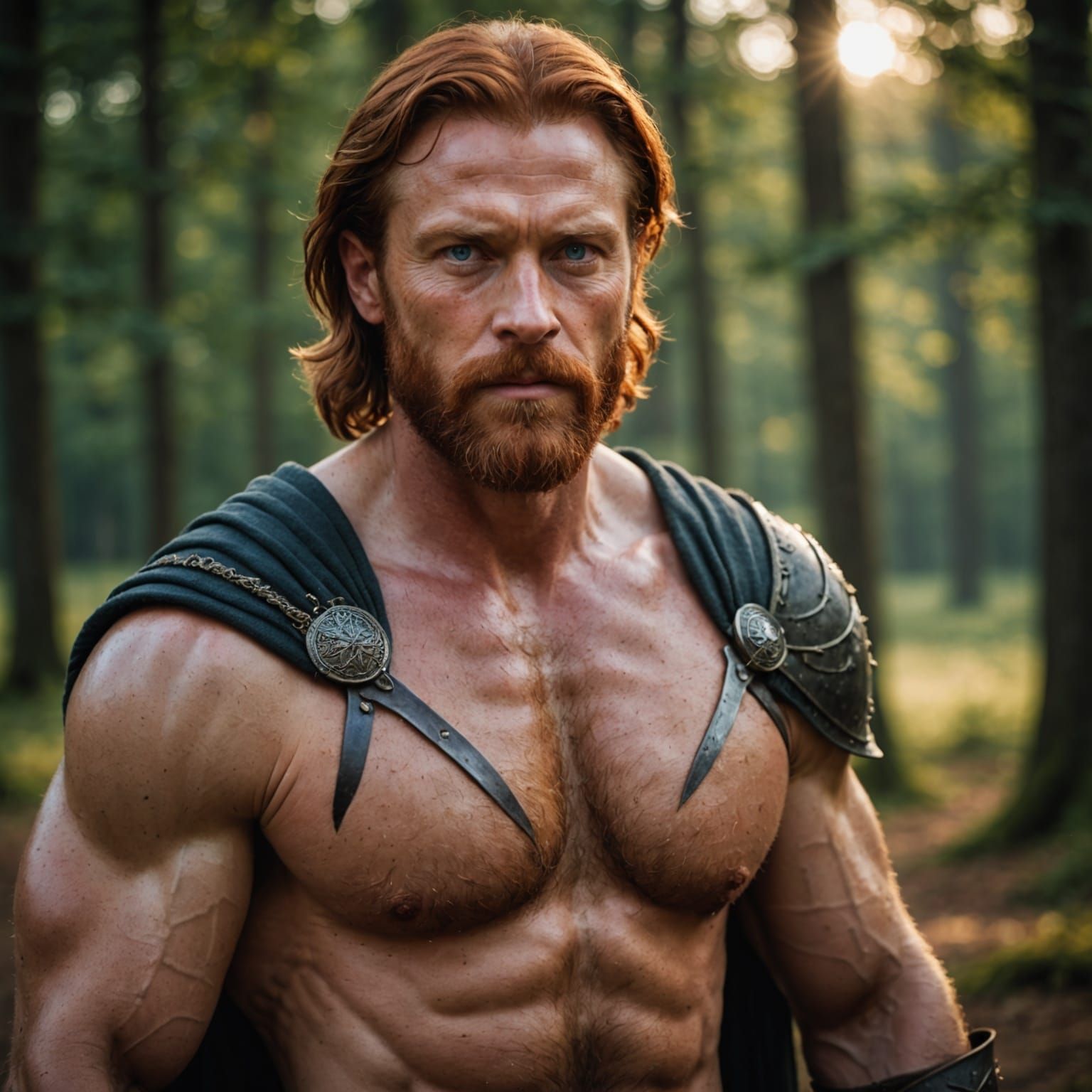 Medieval Man with Auburn Hair, Cinematic Portrait