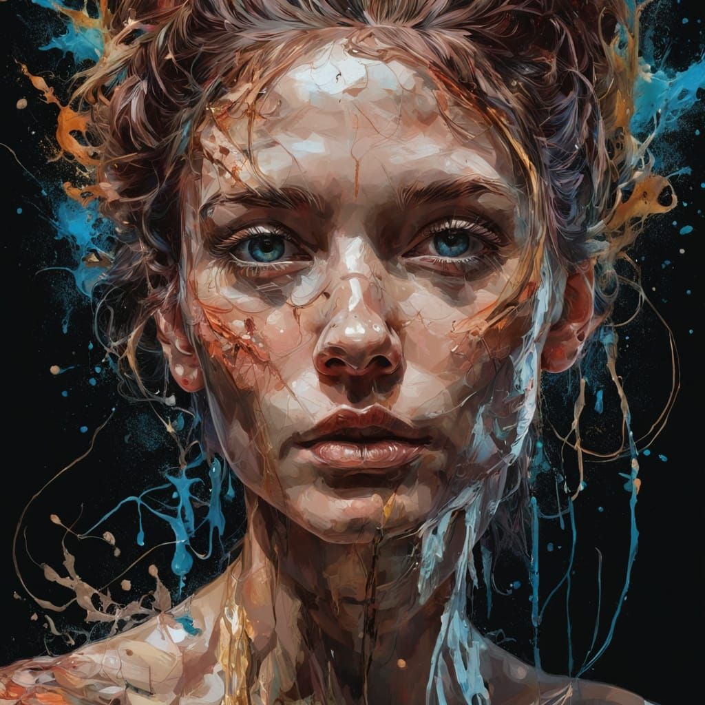 Radiant Portrait with Vibrant Milk Splash Art Explosions