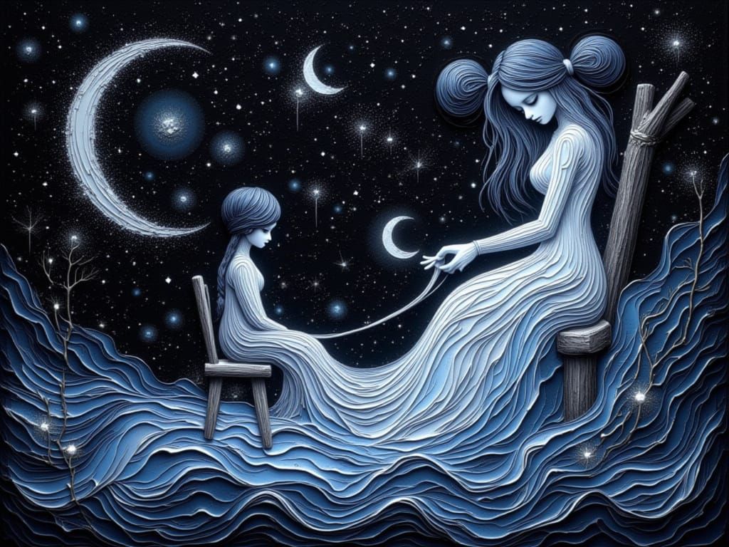 Celestial Weaver Tarot Card in Cosmic Art Style