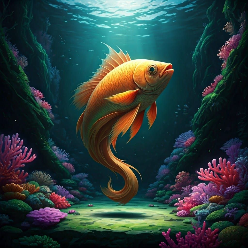 Mystical Underwater Dance of a Fantastical Fish