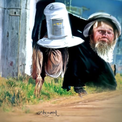 Amish Family in Field, Oil Painting