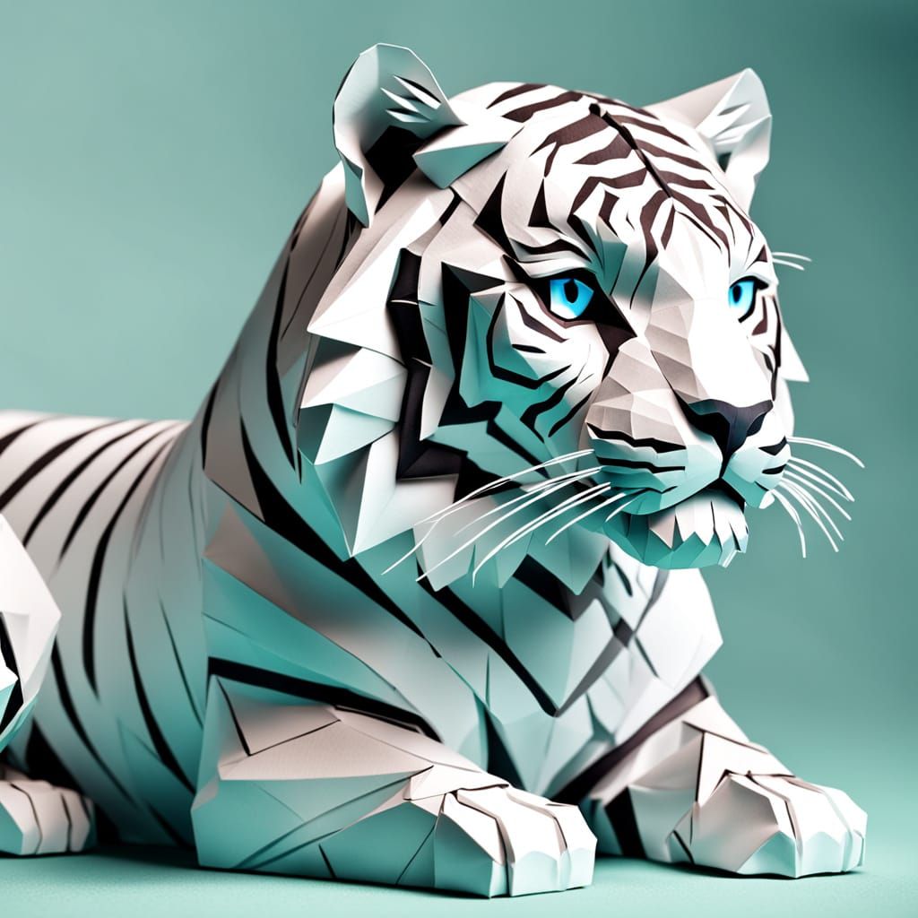 Majestic White Tiger Origami Papercraft