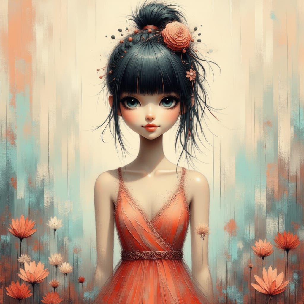 Whimsical Woman in Dreamy Pastel Oil Painting