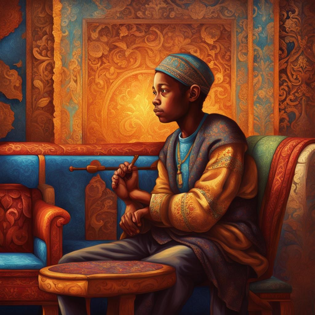 Hyperrealistic Portrait: Little Pilgrim on Ottoman