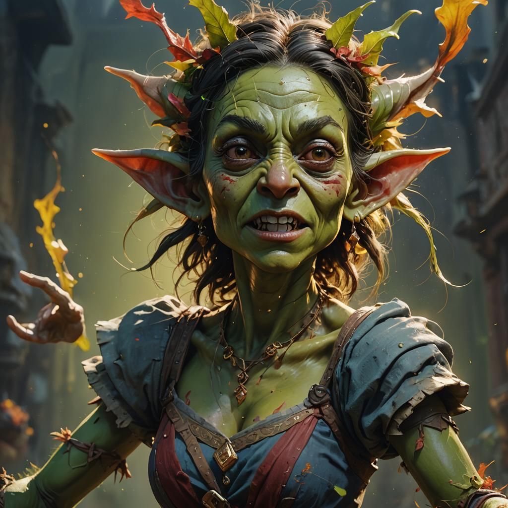 Intricate Goblin Girl Dancing in Splash Art Style