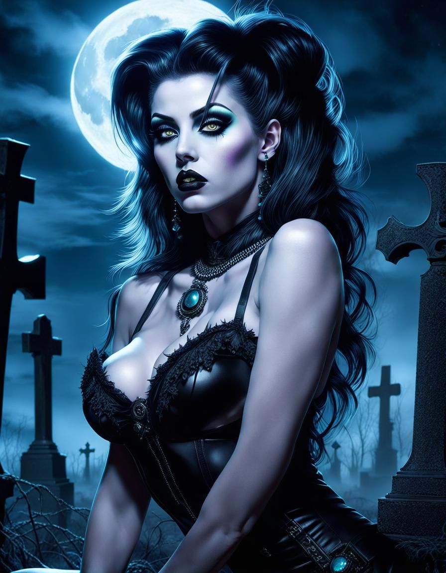 Bioluminescent Gothic Pin-Up in Graveyard
