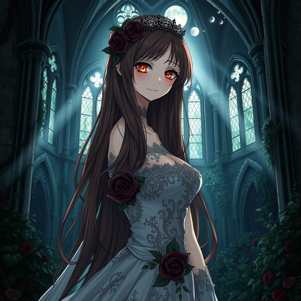 Gothic Vampire Bride in Decaying Cathedral