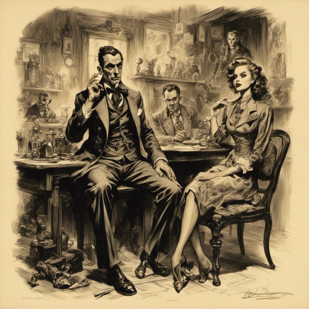 Mob Boss and Moll in 1940s Comic Style